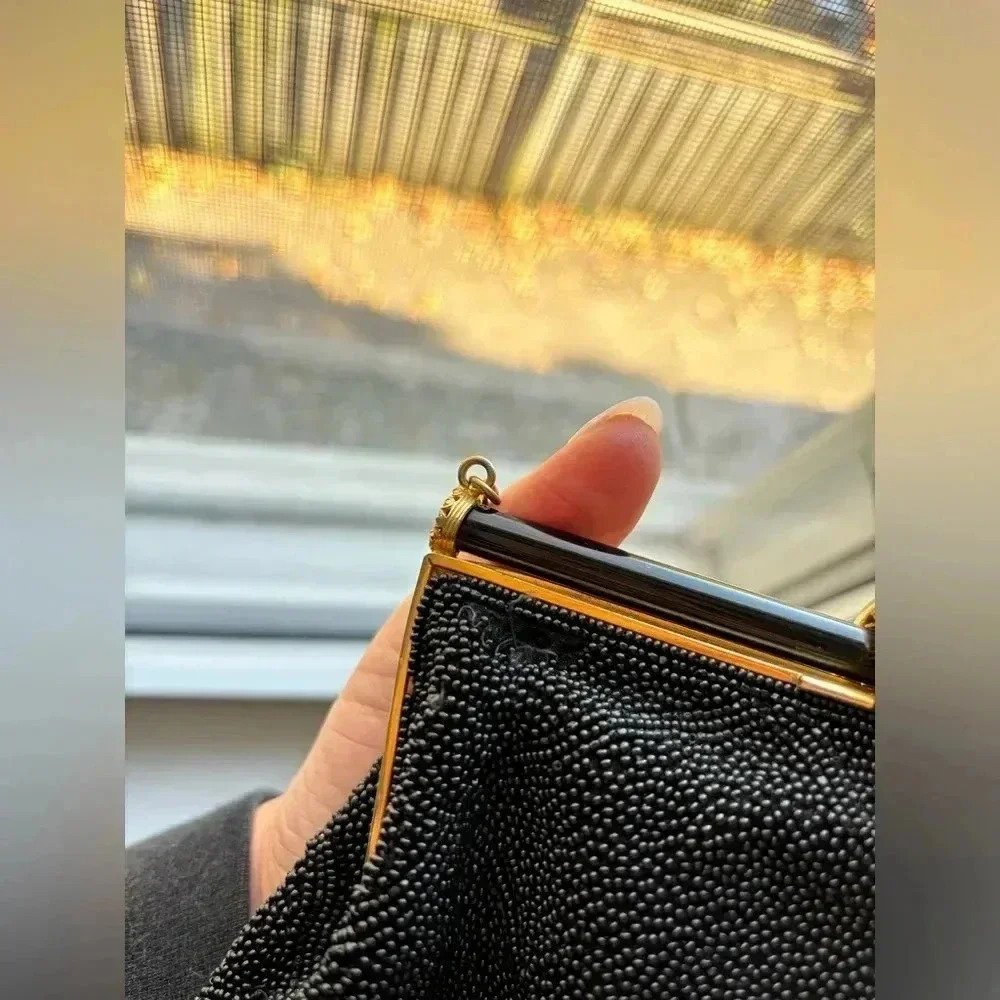 Vintage Walborg  Black Beaded Purse/Clutch with Jeweled Clasp - Picture 6 of 6